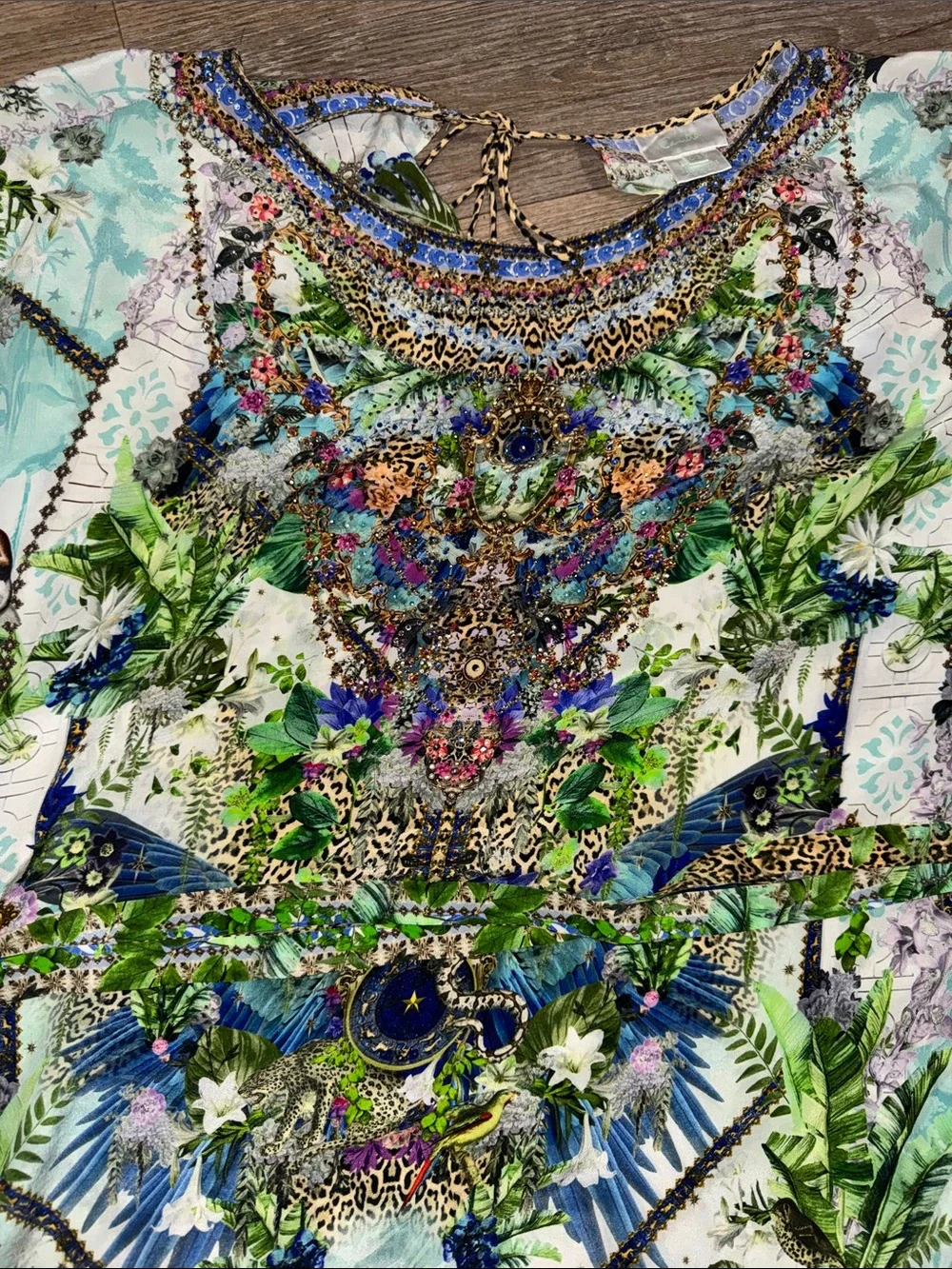 Camilla Silk Moon Garden Floral Multicolor Rhinestone Kaftan Mini Dress - Picture 5 of 7